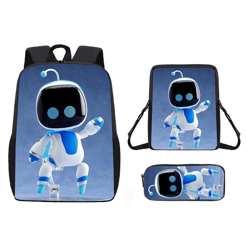Astro Bot Cartoon Pattern Backpack Shoulder Bag Pencil Case Three Set Piece