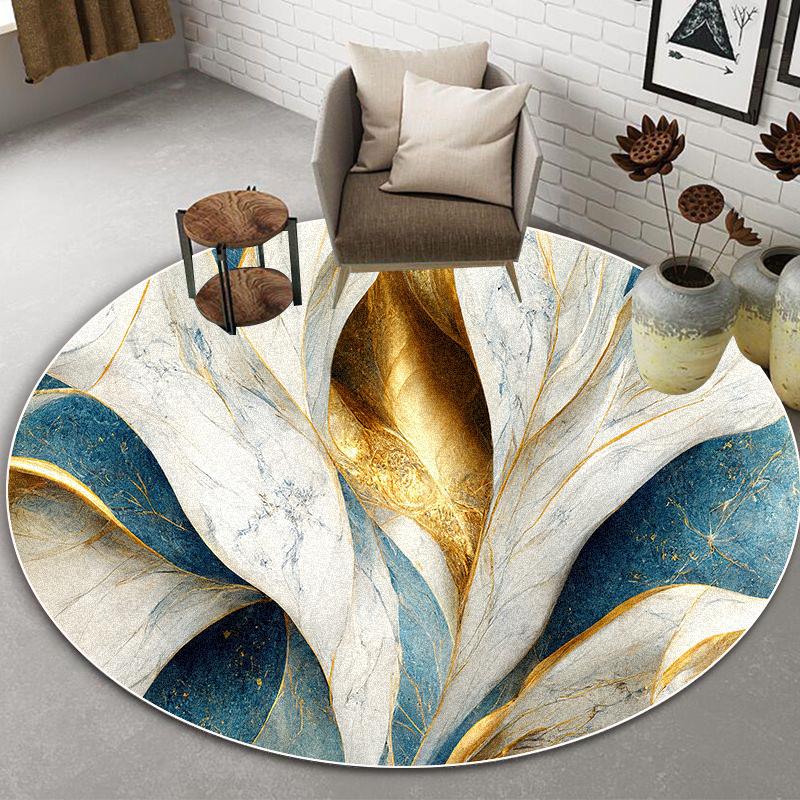 Golden Luxury Marble Round Carpets Living Room Decoration Home Abstract Large Area Rugs for Bedroom Non-slip Washable Floor Mats