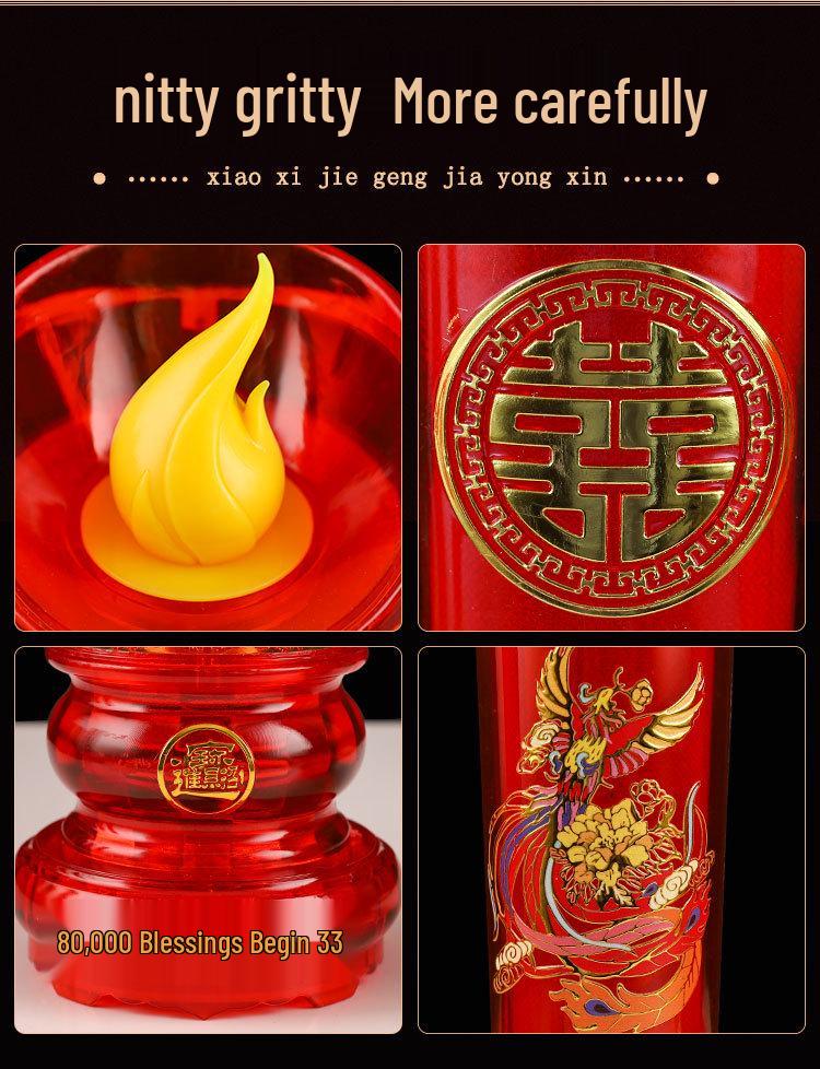 LED Wedding Dragon & Phoenix Smokeless Candle Lights - Red, Battery-Powered with Simulated Flame for Proposals & Ceremonies.