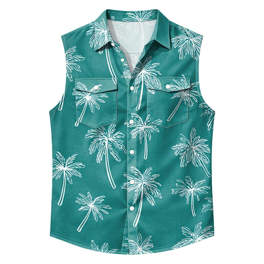 Men's Workwear Lapel Button-Down Vest Shirt - Lightweight Sleeveless Top