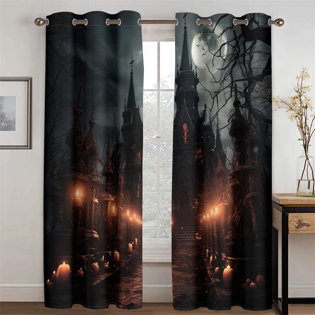 

Ужасные тыквенные фонарики, эксклюзивные рождественские шторы для гостиной, спальни, декора кухни, балкона, 2 панели, жуткая атмосфера 50W130H(CM)X2PCS&Hook