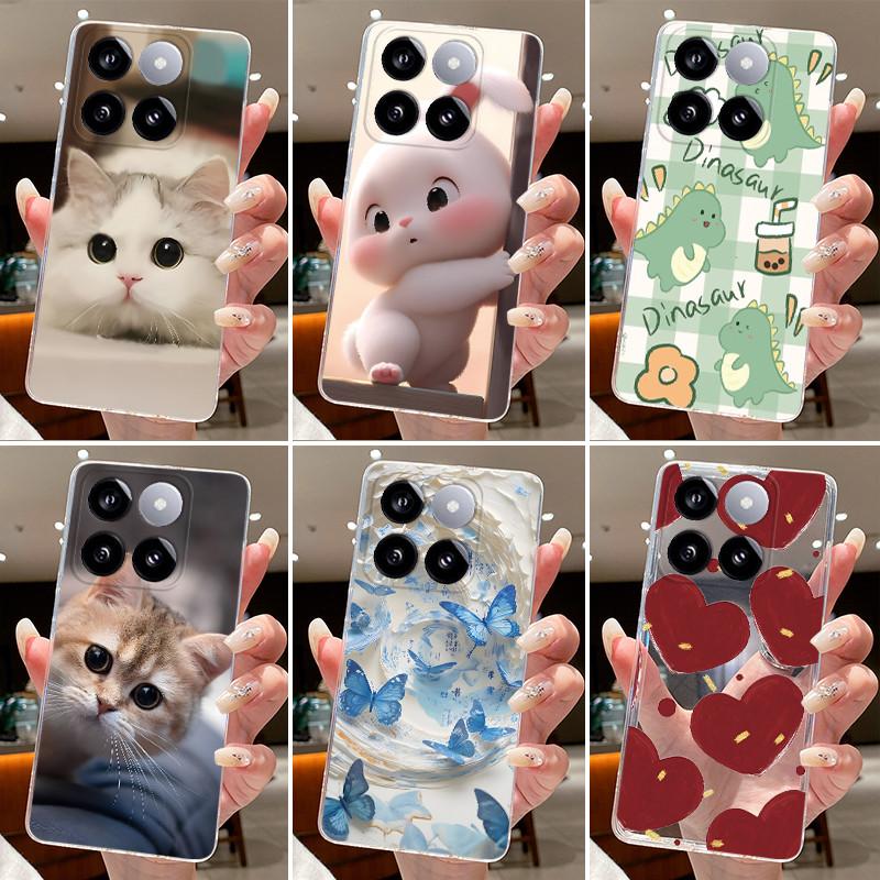 Jelly Casing For Xiaomi 14T 14TPro Clear Silicone Soft TPU Back Cover For Xiaomi 14T Pro Cute Cat Rabbit Heart Protective Case