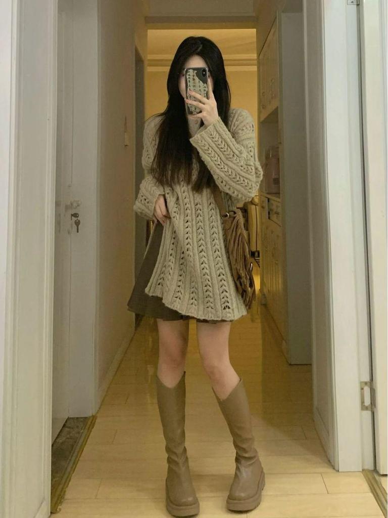Two-Piece Elegant Cardigan & High-Waisted Pleated Skirt Set for Women