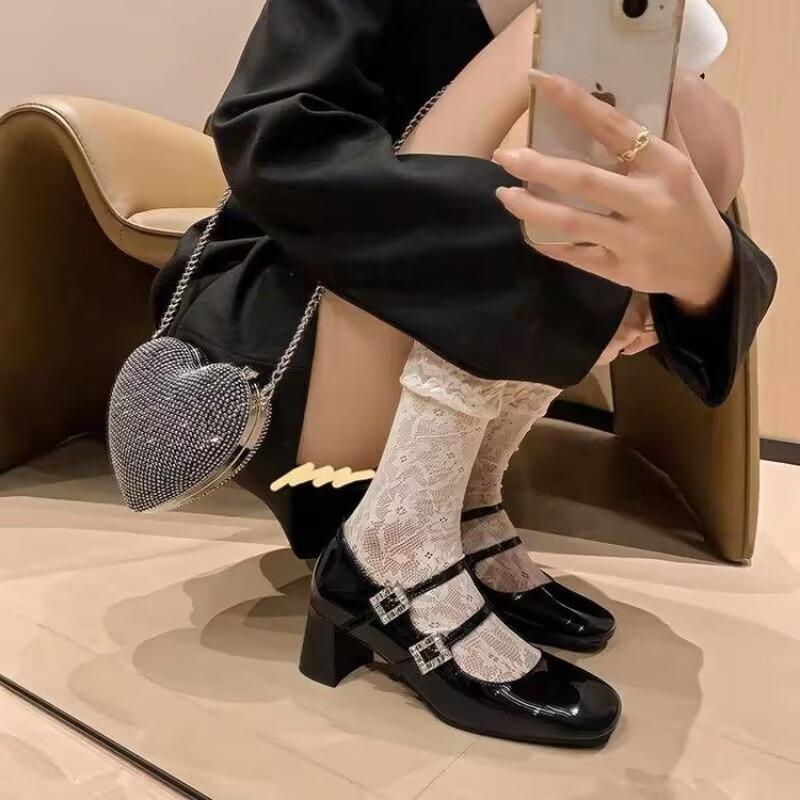 Fashion Springand Autumn Casual Fashion Round Toe Square Heel Solid Color Non-slip Wear-resistant Simple Women's Belt with Single