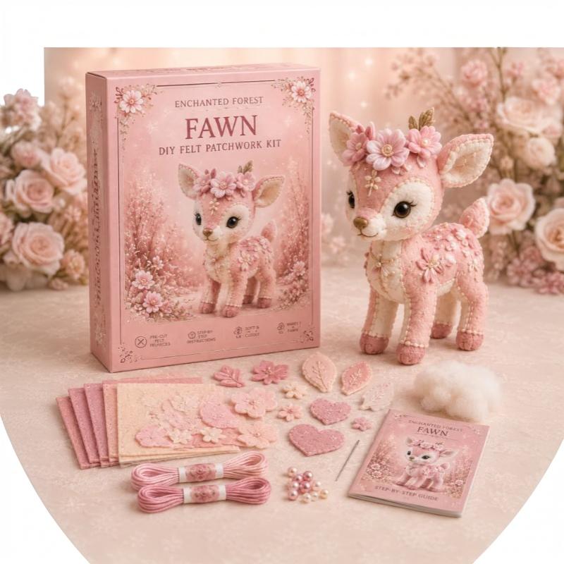 Pink Forest Friends Diy Patchwork Collection, All-Inclusive Sewing Kit To Make Cute Woodland Animals, Household Hobby Decor Gift