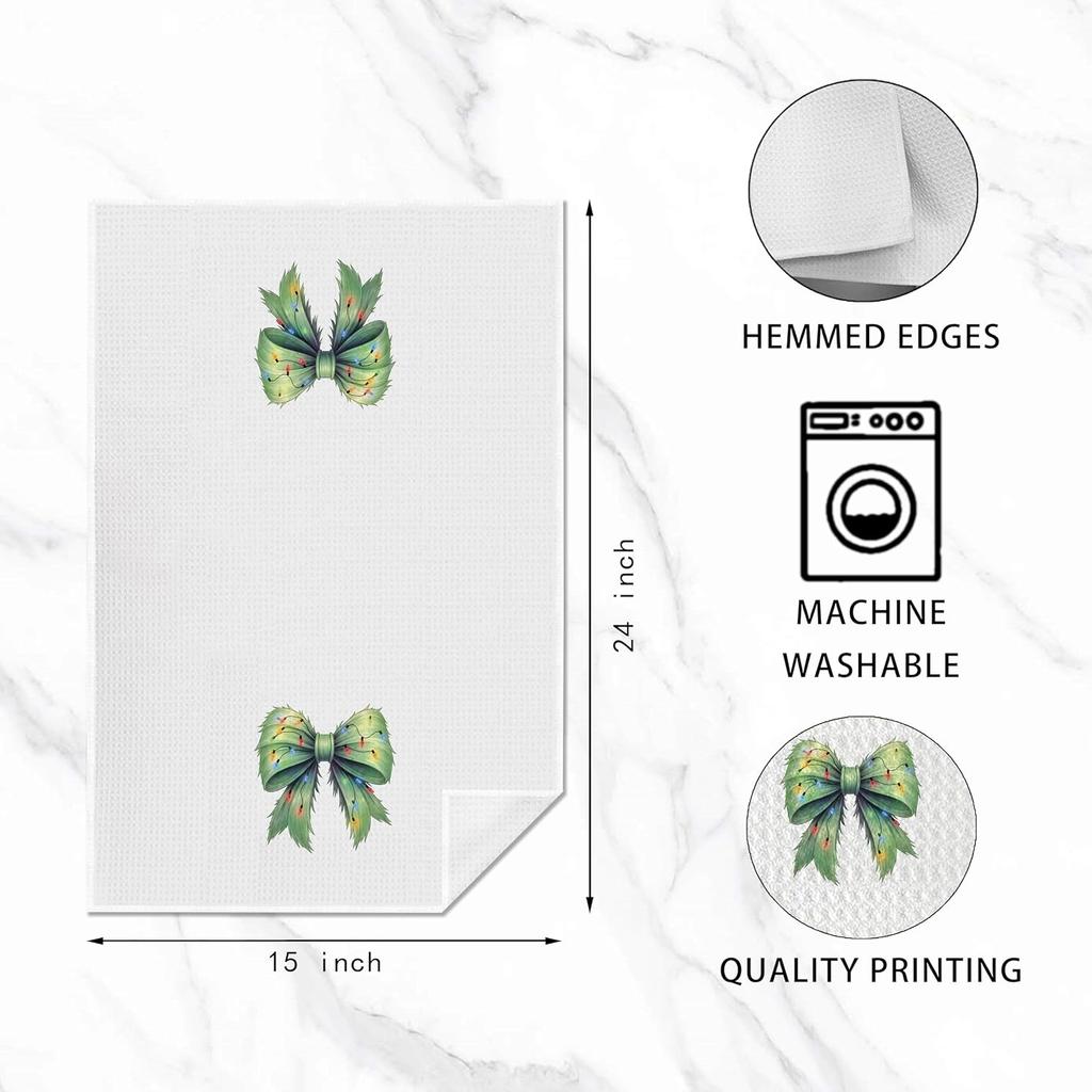 Christmas Lights Bow Kitchen Hand Towels for Bathroom, Holiday Dish Tea Towels, Christmas Decor, 16x24 Inch