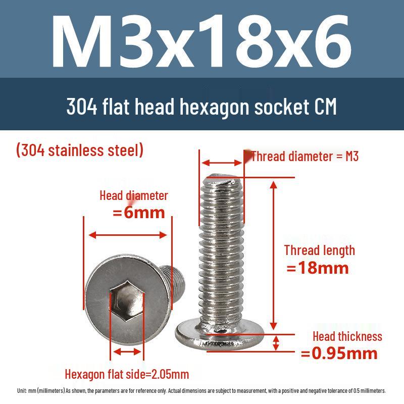 Yigu 304 Stainless Steel Flat Head Hex Socket Screws - M2 to M8 Button Head Machine Screws