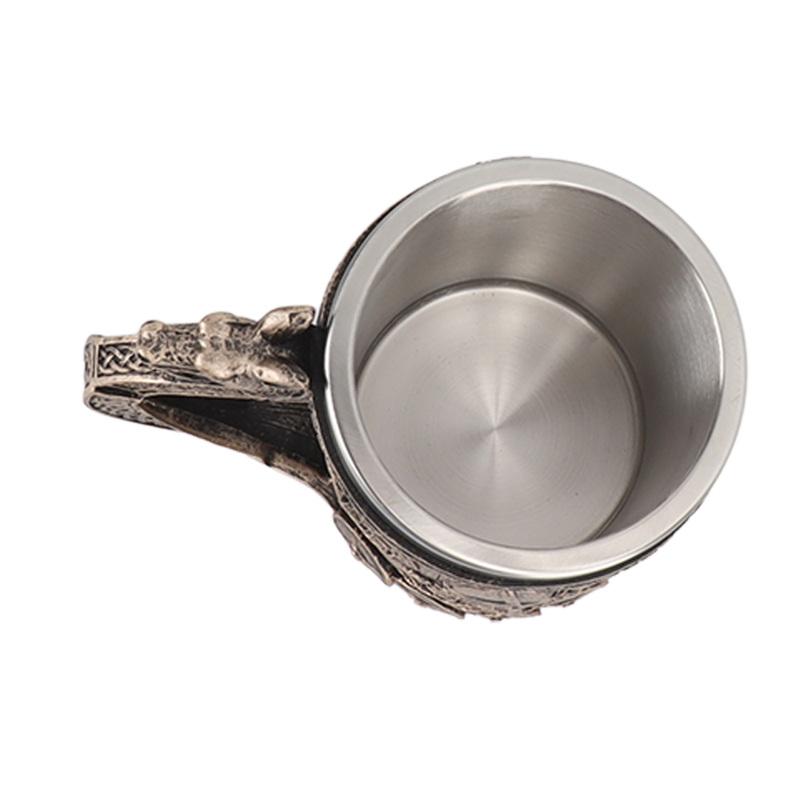 Stainless Steel Mug Viking Beer Mug Vintage Large Capacity Stainless Steel Liner Mug Resin Process Ornaments for Beer Coffee L