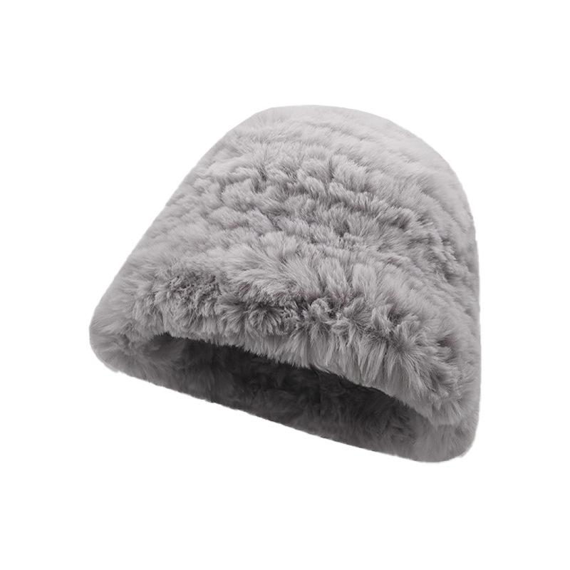 Chapeau en peluche pour femmes automne et hiver nouveau chapeau en fourrure de lapin chaud grand tour de tête montrant petit visage chapeau cloche duveteux