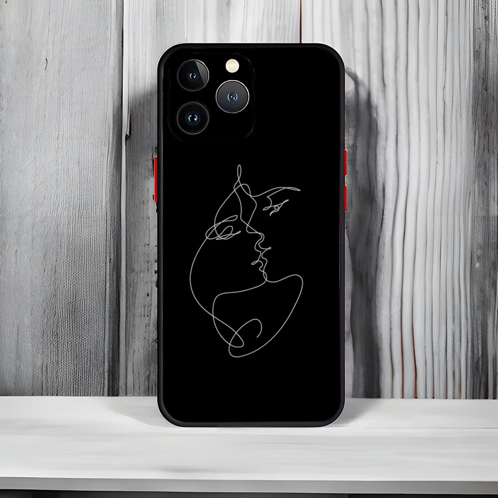 

Sexy Line Lover Couple Kiss Art Phone Case Black Matte Thin Phone Case For iPhone17 16 15 14 13 ProMax iphone12promax