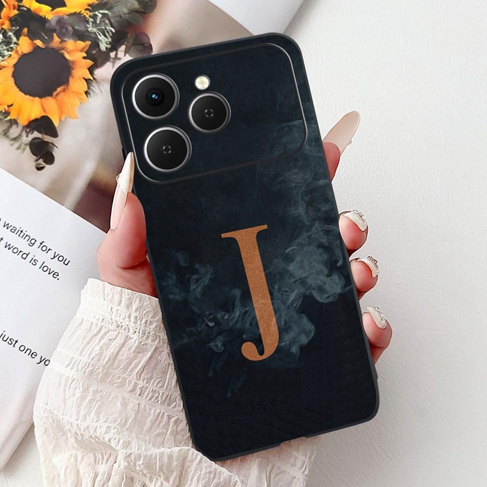 For Tecno Spark 40 Case Black Silicone Luxury A-Z Letters Fashion Flowers Crown Shockproof Cover For Techno Spark 40 Phone Case