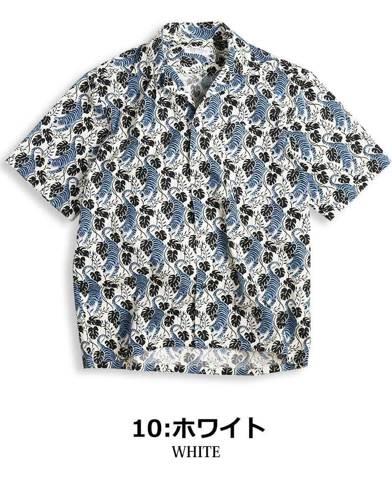 Quintet Short Sleeve Open Shirt with Japanese 10 Japanese-Made Pattern, 11-70545 (L, White)