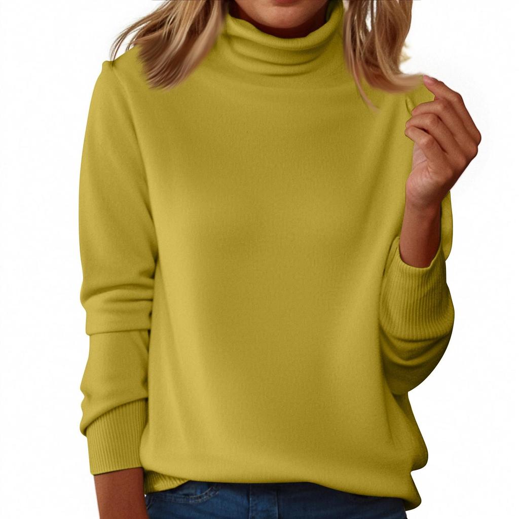 Maglione da Donna a Collo Alto Senza Cuciture, Manica Lunga in Lana, Vestibilità Slim, Temperamento