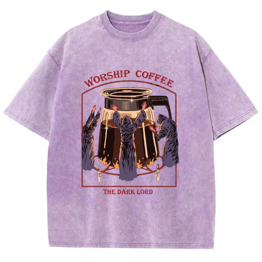 American Retro Unisex Oversized T-Shirt Washed Cotton Wizard Print Loose Short Sleeve Harajuku Style Comfortable Top