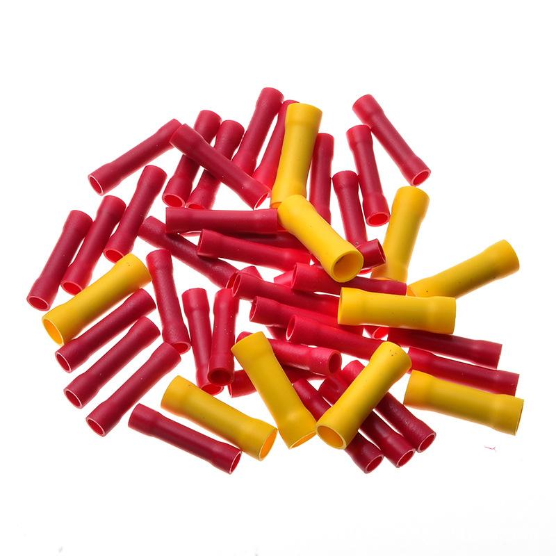 100PCS Bag Pack Fully Insulated BV Butt Splice Connectors, Long Tube Wire Joint Cold Crimp Cable Splices Terminals