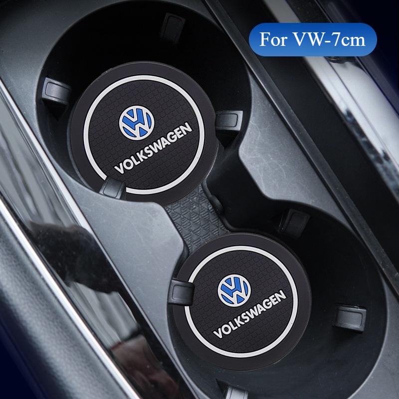 W149-2PCS VW Series Car Cup Holder Mat 7cm Leather Water Coaster for Volkswagen GTI R Line Polo Golf Passat Tiguan Arteon Caddy Jetta