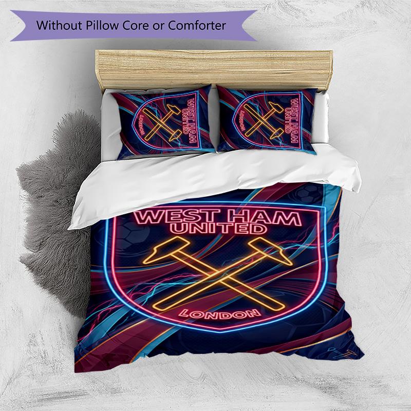 Set Lenzuola Stampato West Ham United Football 3 Pezzi, Comodo Set Copripiumino per Camera da Letto Amico della Pelle
