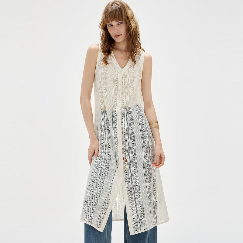 ELLE Resort Style Hollow Crochet V-Neck Sleeveless Maxi Dress L