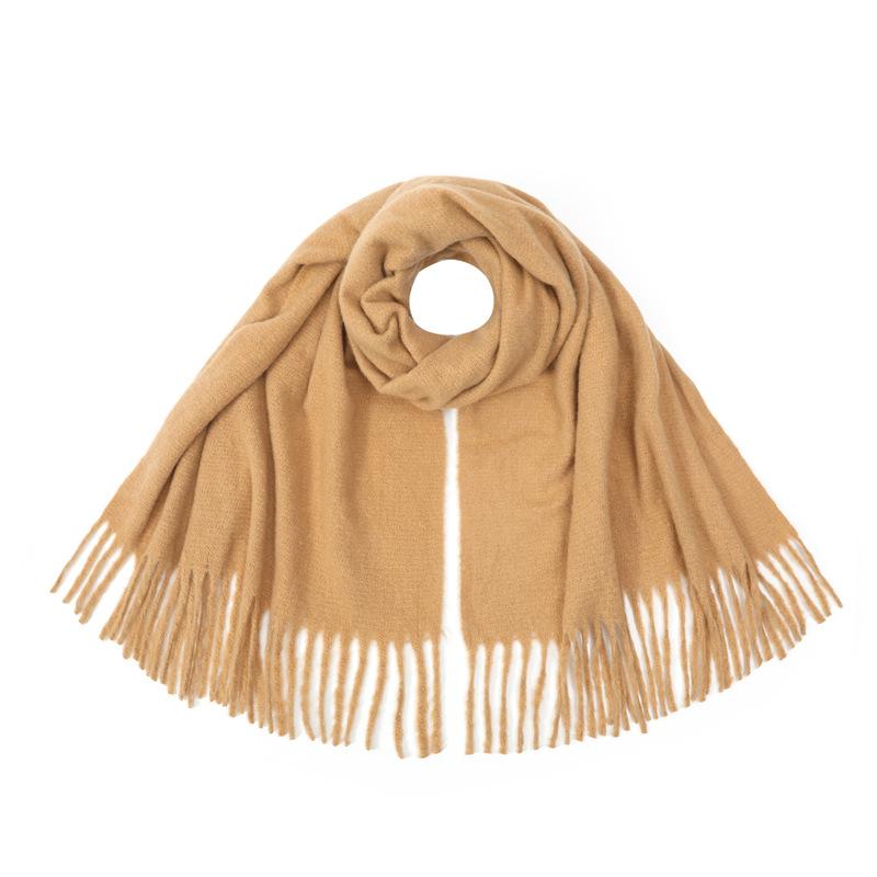 Women Simple Solid Knitted Scarf Headscarf Elegant Lady Casual Tassel Warm Scarve Mujer Foulard Big Wrap Shawl Winter New