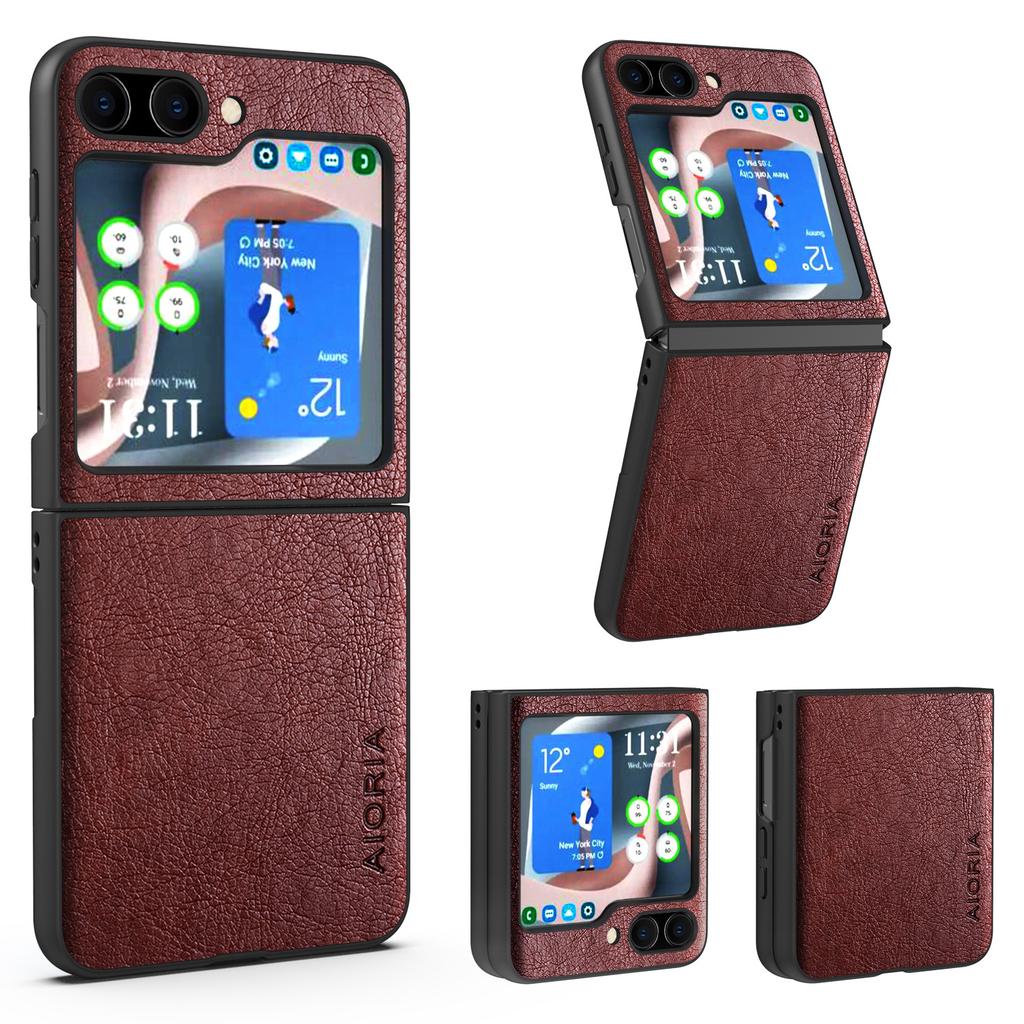 AIORIA Shockproof Case for Samsung Galaxy Z Flip5 5G Litchi Texture PU+PC Phone Cover