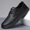 Leather Shoes Men's Autumn New Business Casual Crocodile Lace-up Pattern Men's Shoes Soft Sole Non-slip Lace-up Dad Driving Shoes