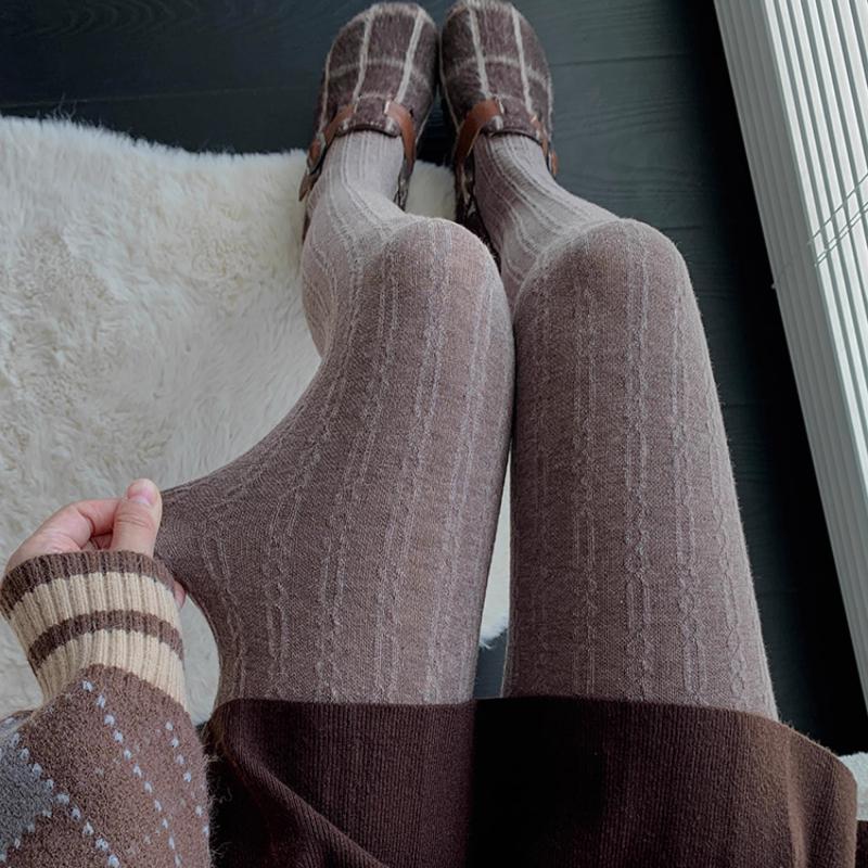 Thermal Vertical Ribbed Knit Tights Vintage Women Slimming Stockings Korean Fashion Underwear For Autumn Winter Cotton Pantyhose