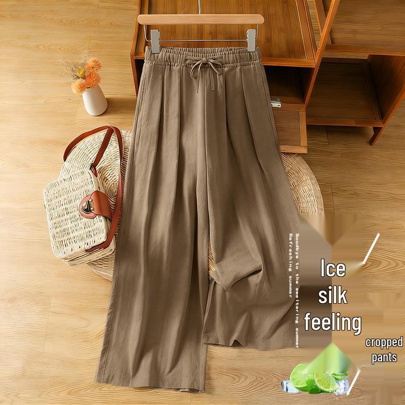 Plus Size Women's High-Waisted Ice Silk Harem Pants - Breathable, Slimming, Wide-Leg, Nine-Point Length