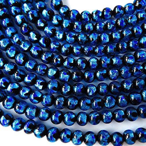 [GOLD STONE] Glow-in-the-dark Firefly Glass Beads, 6mm, Approx. 37cm Length, Type C, Blue, Lampwork Beads, Okinawa Souvenir