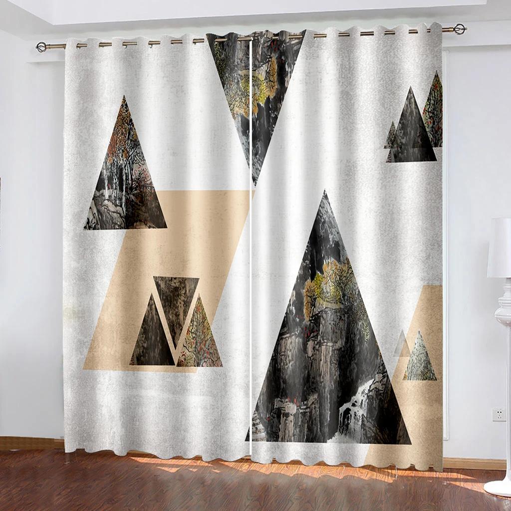 3D Moderne Klassisk Marmor Grønt Gull Elegant Grå 2 Panel Tynn skyggelegging Polyester Vindusgardin for soverom Stueinnredning