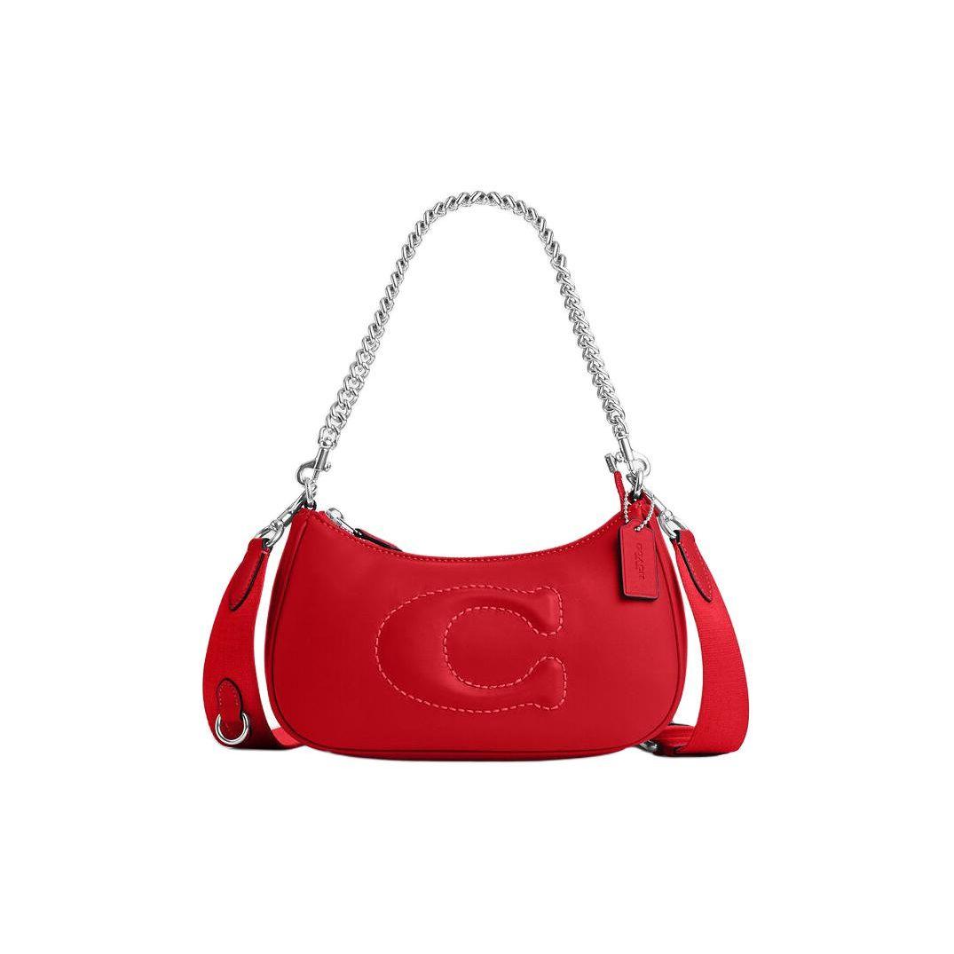 

Coach Red Nylon C Logo Chain Shoulder Bag with Silver Hardware for Daily Use Basic Set (Bag+Dust Bag)