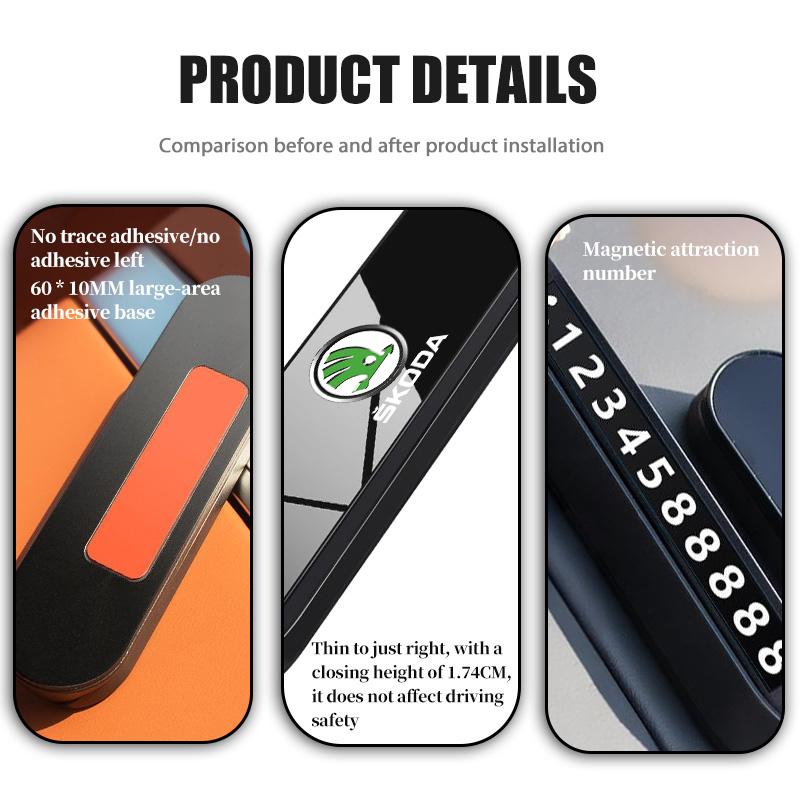 AAAJF1 For Skoda Fashion Car Temporary Parking Phone Number Plate Park Tool Accessories Kodiaq Fabia Kamiq Karoq Octavia 2 3 Rapid