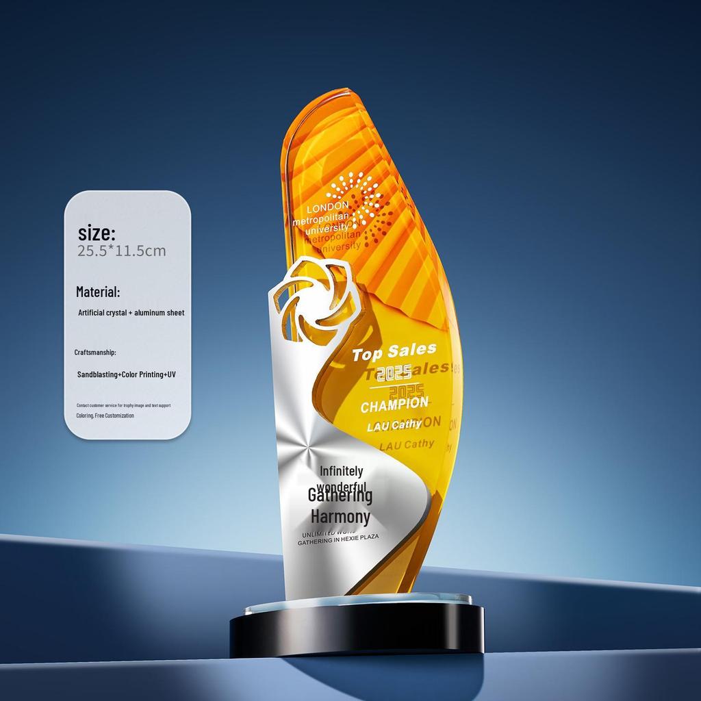 2025 Premium Crystal Trophy with Aluminum Plaque, Ideal for Employee Awards, Annual Meetings, Competitions, and Engraved Souvenirs