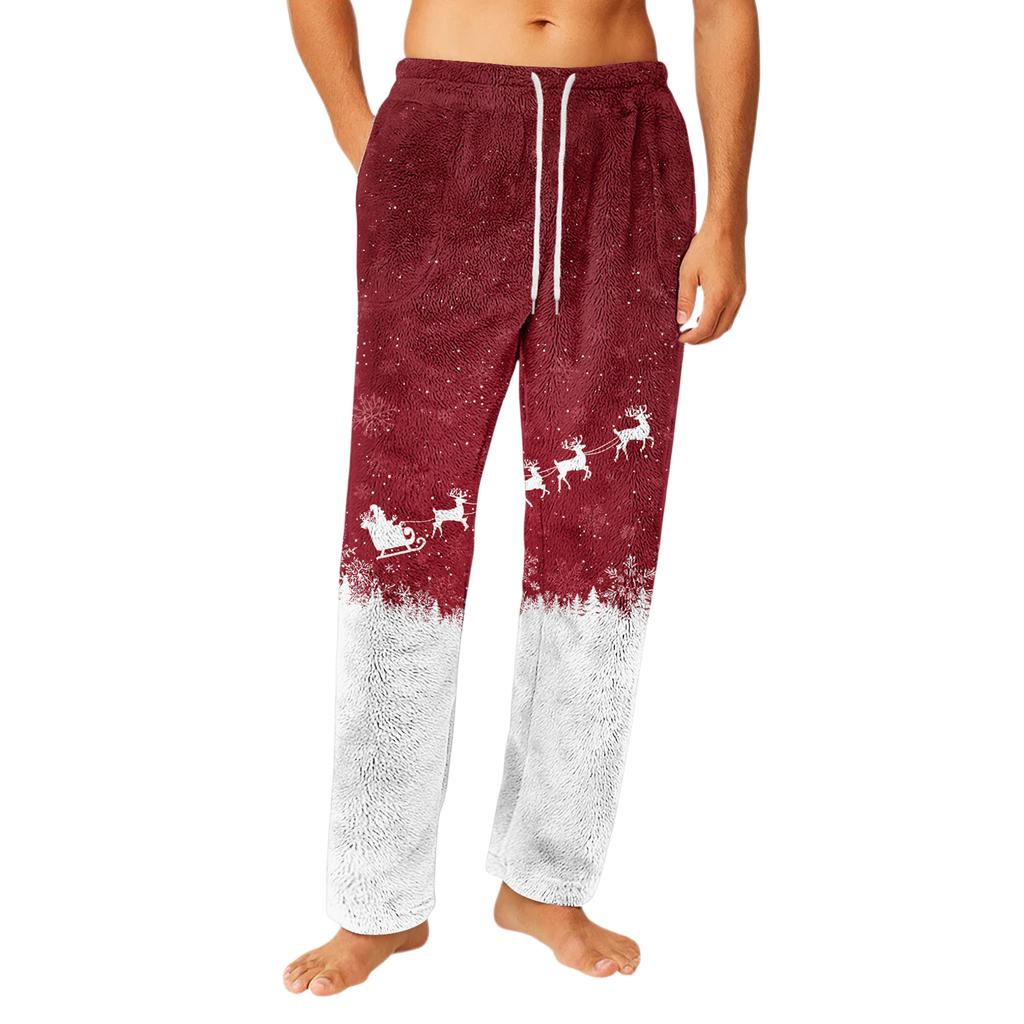 Men's Drawstring Pocket Flannel Pants Homewear Sleep Pants