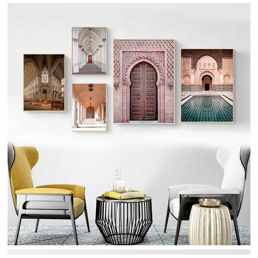 Poster Architettura Famosa Mondo Immagini Artistiche Stampate Soggiorno Pittura su Tela Arredamento Casa Moderno Nordico Marocco Porta Vintage