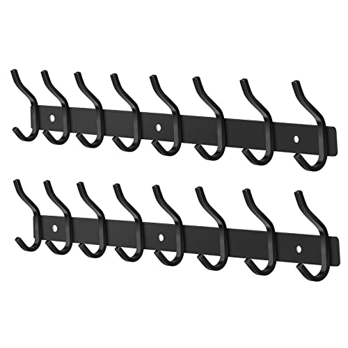 22 inch stainless steel 8 hook hanger black foyer bathroom wall mounted coat and hat Hook 2 pieces