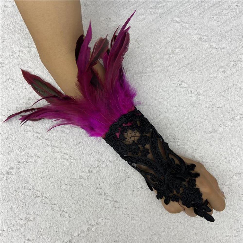 1PC Sexy Lace Feather Long Gloves Party Cosplay Lace Wrist Cuffs Wedding Party Show Costume Halloween Gothic Sleeves Accessories