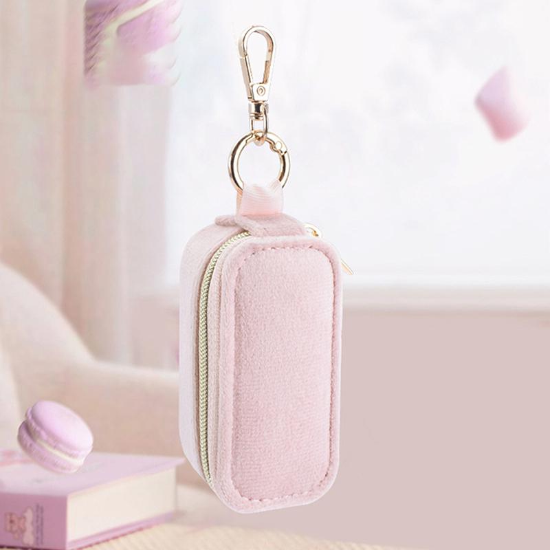 1Pcs Mini Velvet Ring Box Jewelry Storage Case Single Layer Earrings Necklace Organizer Candy Color Zipper Bag Travel Portable