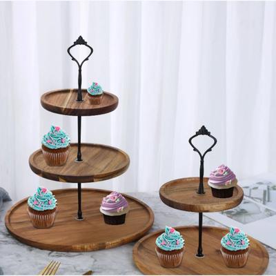 Suporte decorativo de madeira para bolo de 2/3 camadas, prato para lanches, sobremesas de casamento, prato para doces, bandeja para servir frutas secas, utensílios de mesa