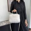 Winter Soft Faux Fur Shoulder Bags for Women Simple Pearl Chain Ladies Plush Crossbody Bags Solid Color Female Handbags Purse