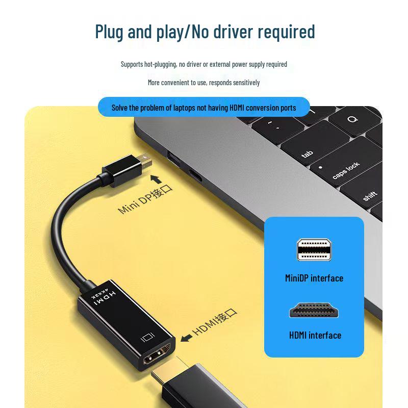 4K MiniDP to HDMI Adapter Cable: Connect Laptops to Monitors/Projectors