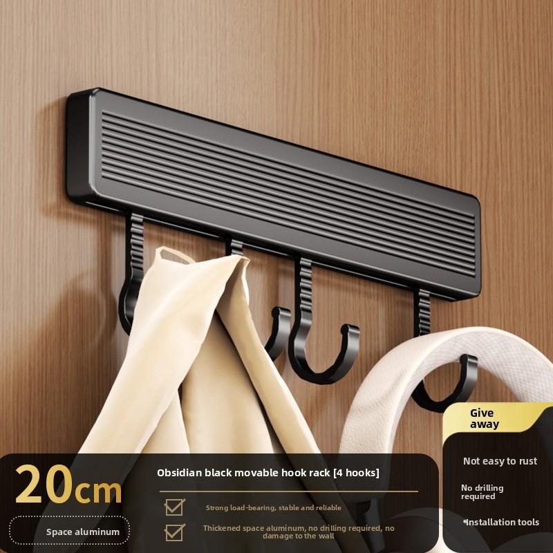 Space Aluminum Wall Hook Set With Strong Adhesive No Drilling Suitable For Bathroom And Closet Storage