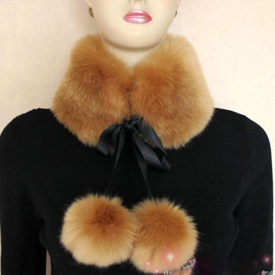 Women Scarf Thicken Super Soft Fluffy Windproof Solid Color Keep Warm with Hairball Winter Imitation Rabbit Fur False Collar Shawl for Outdoor