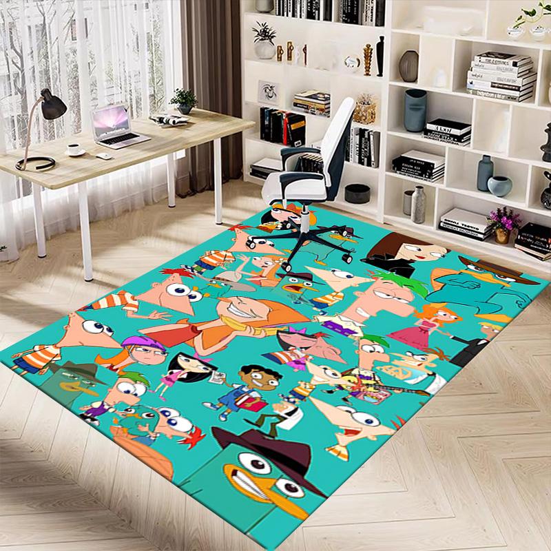 Phineas Ferb Characters Carpet For Playroom Bedroom Living Room Sofa Home Decorkids Game Area Rug Nonslip Floor Mat