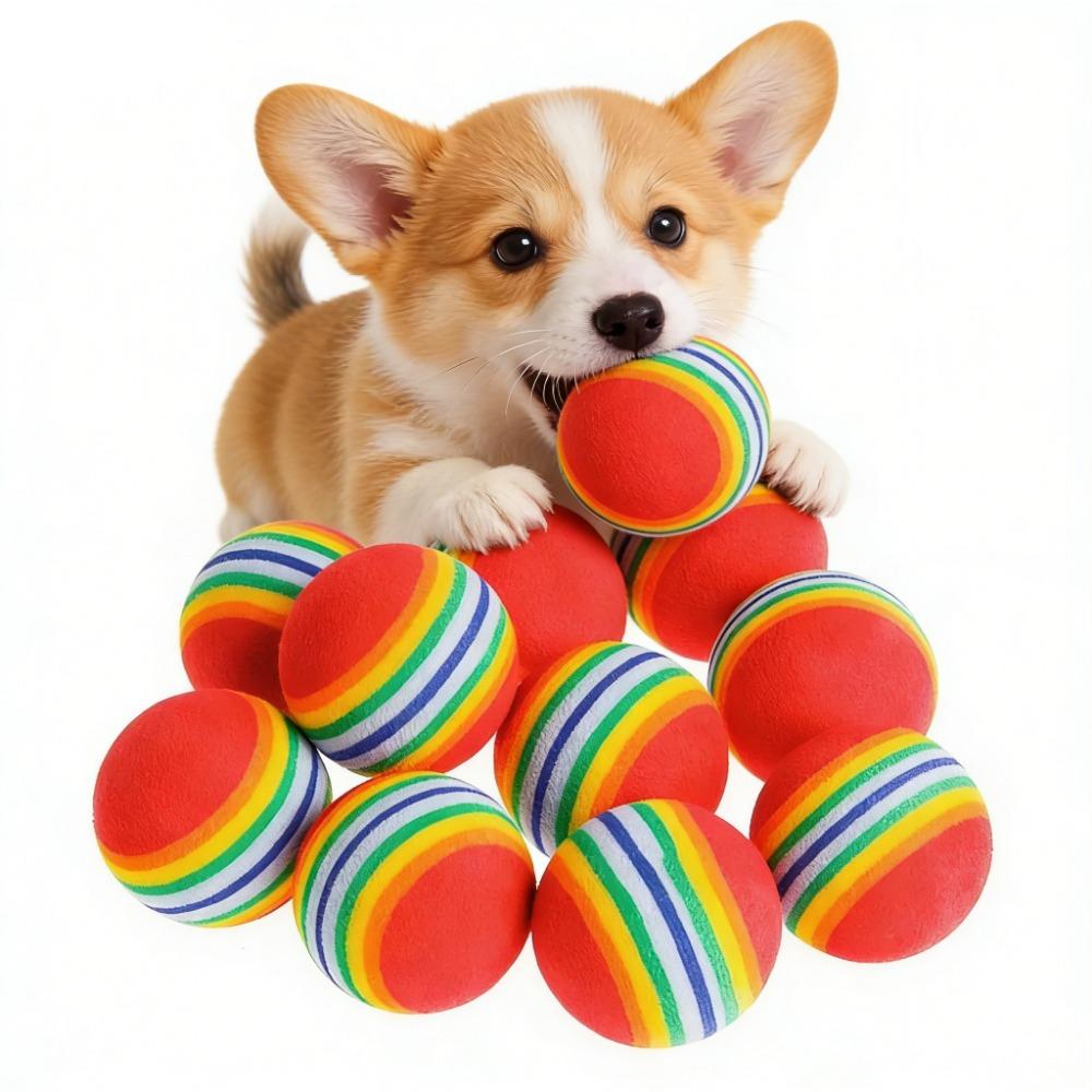 10PCS Pet Rainbow Play Balls Interactive Rattle Scratch Chew Training Toy Balls for Kitten Cat Dog Supplies