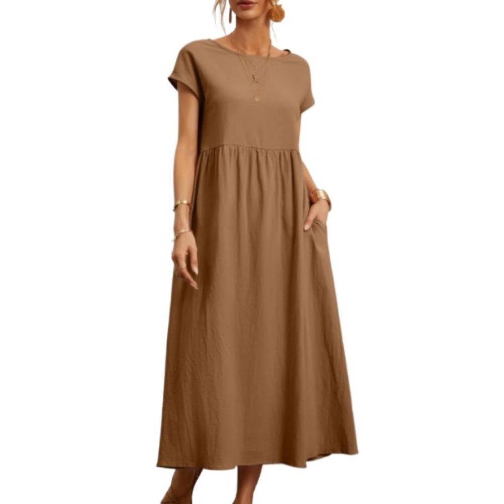 GMXIA Moda damska Lato Wiosna Jednolity kolor Drukuj Casual Sukienki z krótkim rękawem i dekoltem w kształcie litery "o".