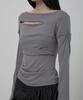 Peulleeoeob Asymmetrical Draped Long Sleeve (Fl-195_Gray)