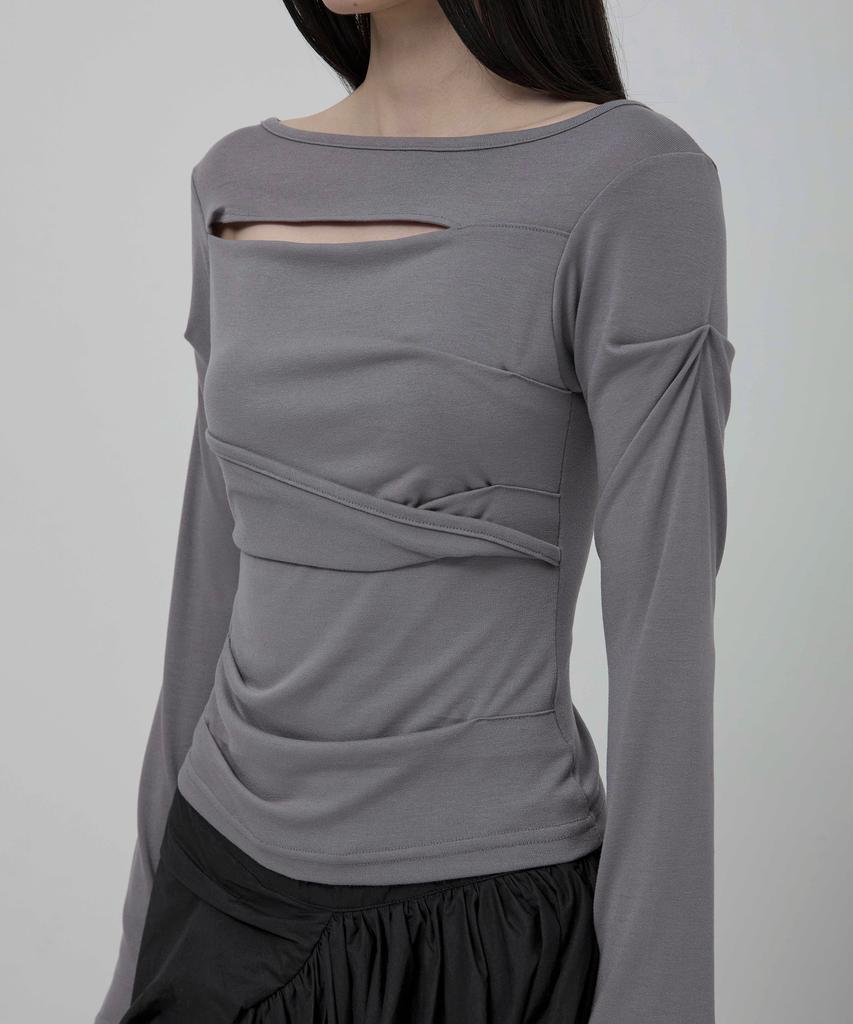 Peulleeoeob Asymmetrical Draped Long Sleeve (Fl-195_Gray)