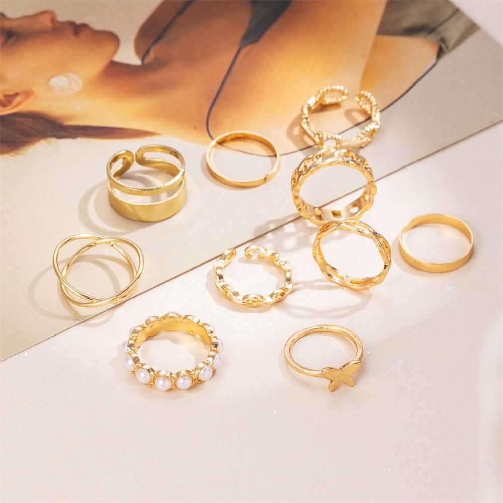 Elegant og allsidig mote metall sommerfuglring 10-delt sett enkel ring populære damesmykker