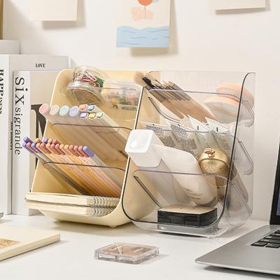 1 SZT. Biurkowy Pojemnik na Długopisy dla Uczniów Organizer na Artykuły Papiernicze Przezroczysta Półka Ukośna Wielofunkcyjny Organizer na Toaletkę Łazienkową