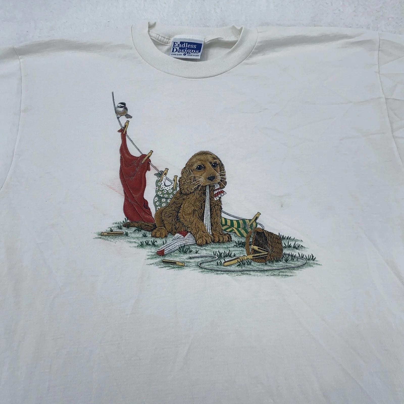 

Vintage Endless Designs Shirt Mens Large Puppy Dog Graphic Made USA 90s Tee 4XL